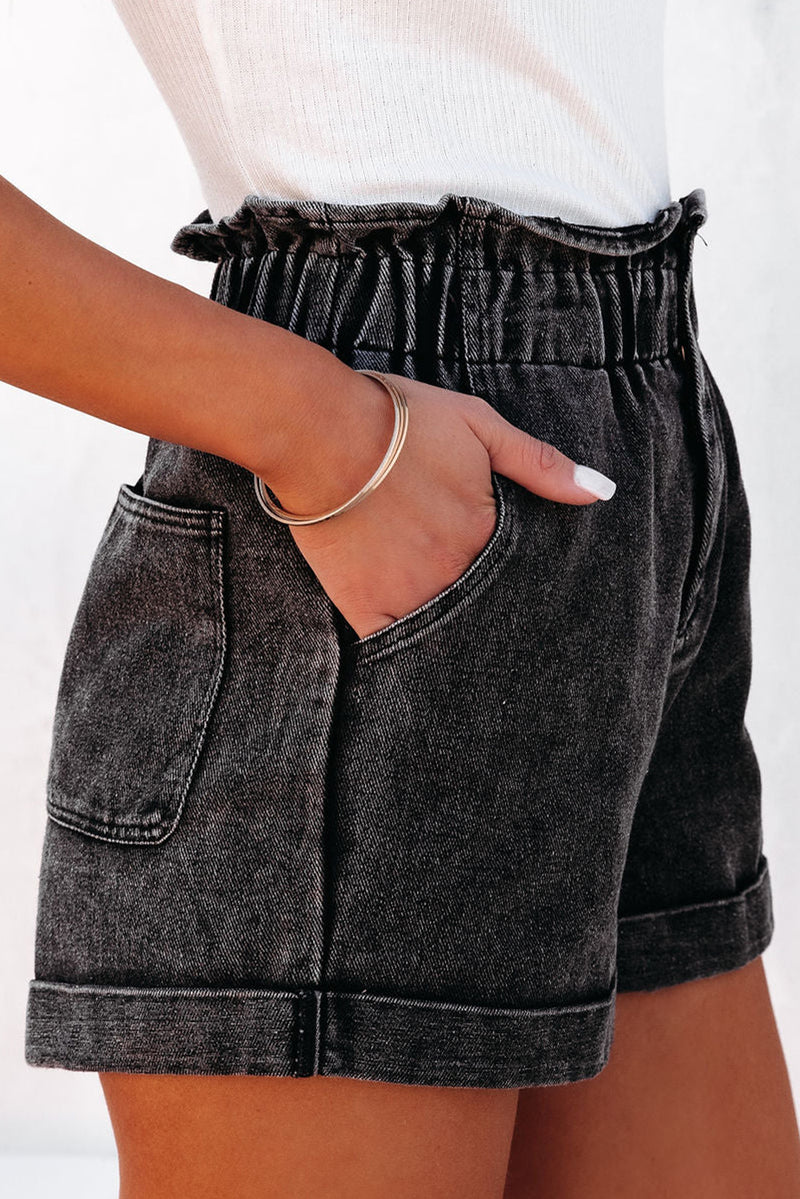 Catherine Paperbag Waist Denim Shorts with Pockets