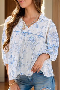 Lyra Printed Tie Neck Three-Quarter Sleeve Blouse