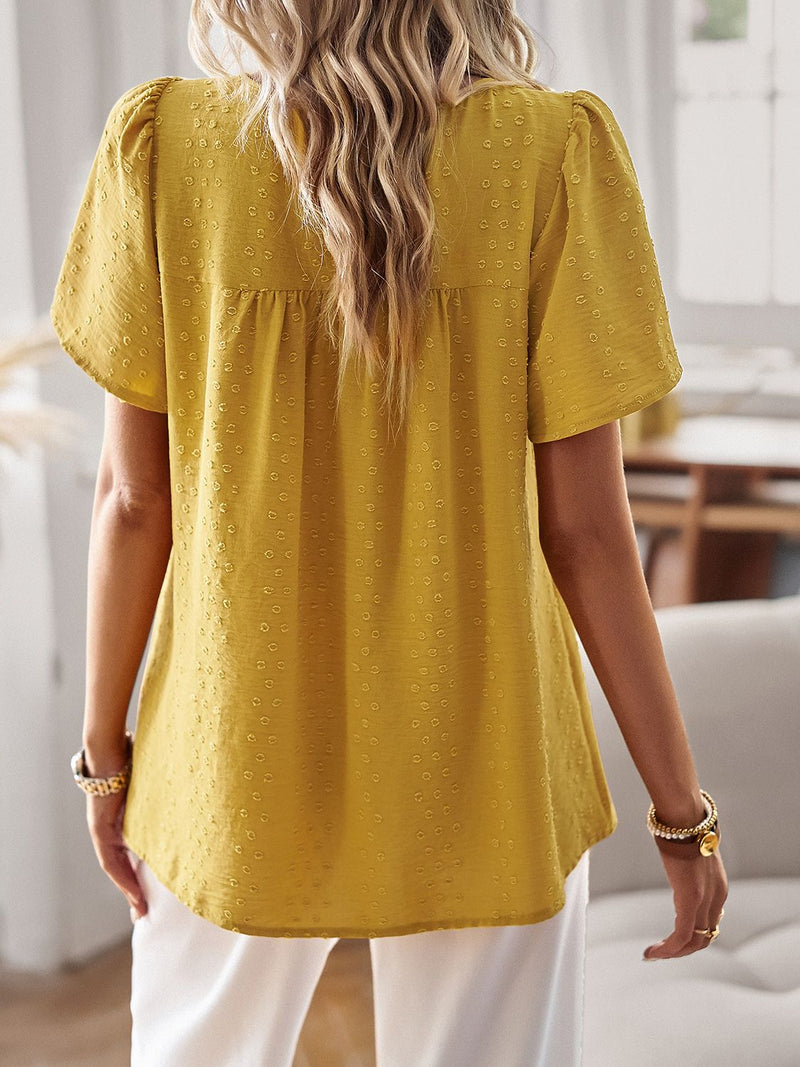 Callie Lace Detail Round Neck Short Sleeve Blouse