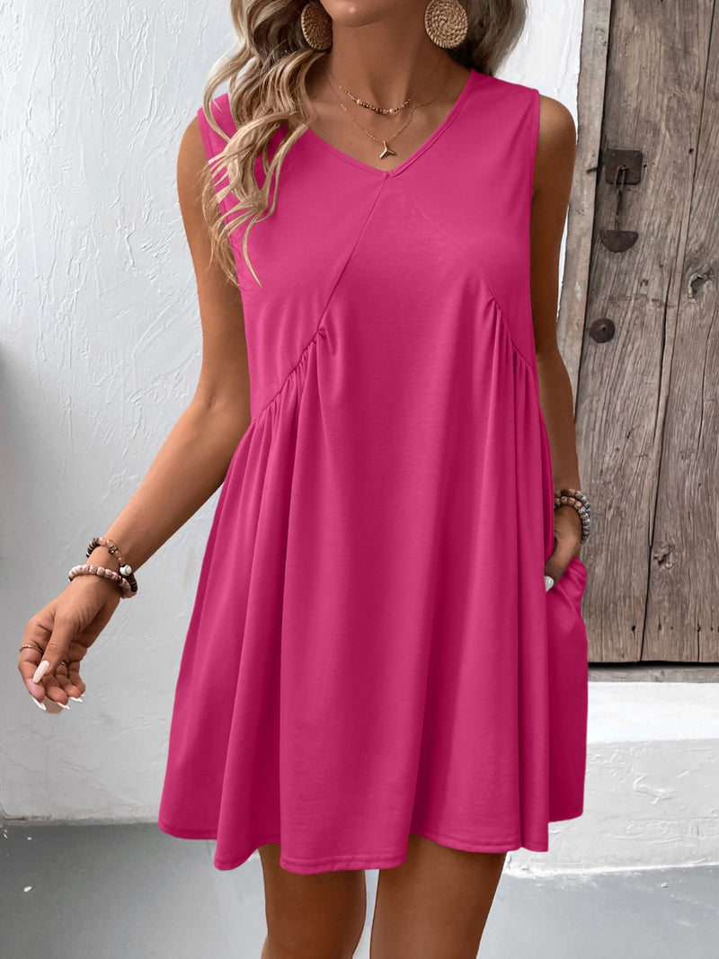 Jordyn Ruched V-Neck Sleeveless Mini Dress