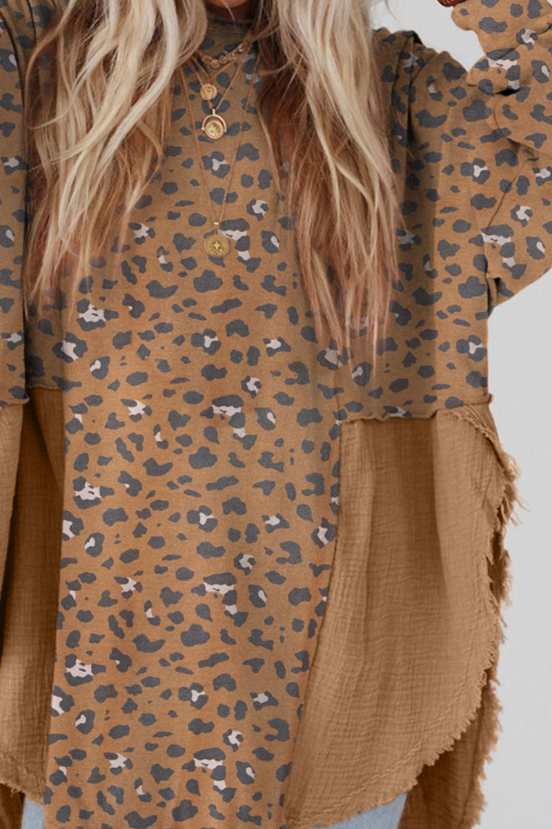 Rayna Textured Leopard Dropped Shoulder Blouse