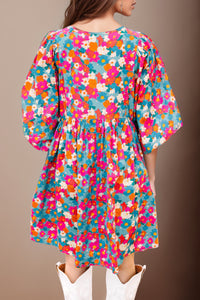 Elora Floral Tie Neck Puff Sleeve Mini Dress