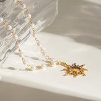 Kayla 18K Gold-Plated Pearl Sun Necklace