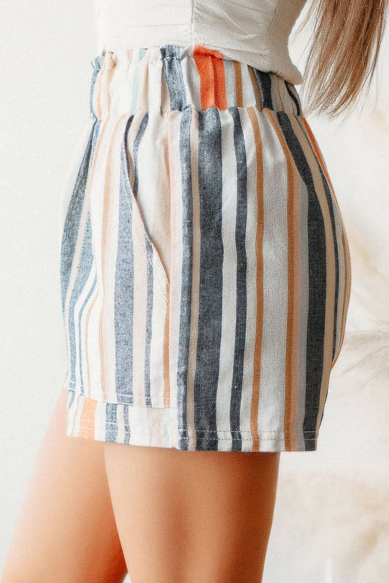 Pearl Striped Elastic Waist Shorts