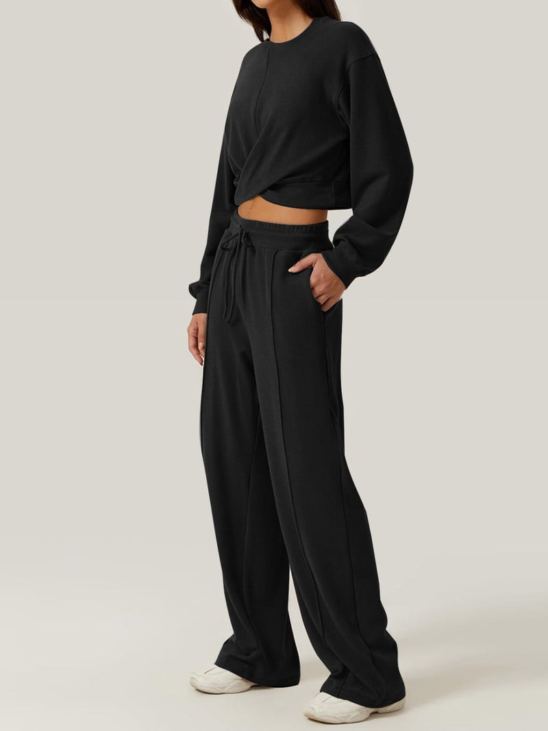 Aylin Crisscross Round Neck Top and Drawstring Pants Set