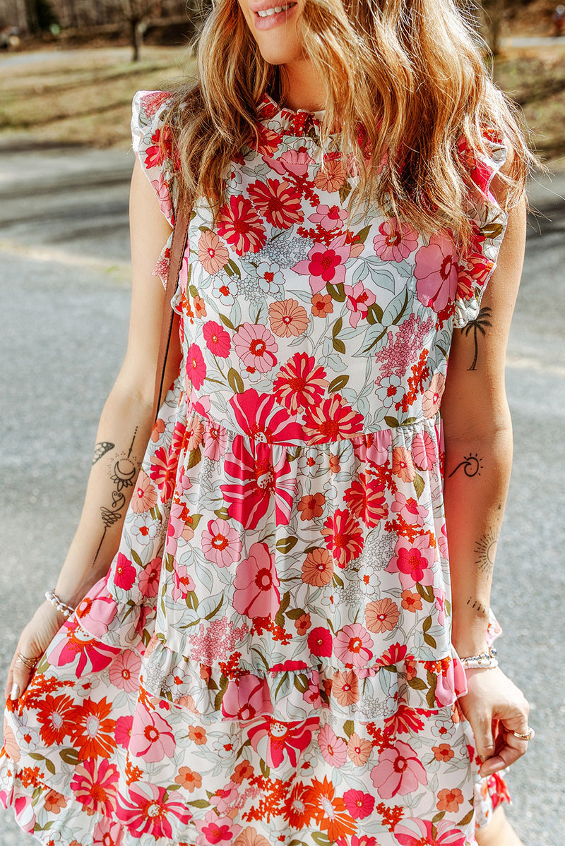 Demi Ruffled Printed Mock Neck Dress