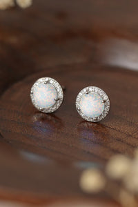 Maggie 925 Sterling Silver Platinum-Plated Opal Round Stud Earrings