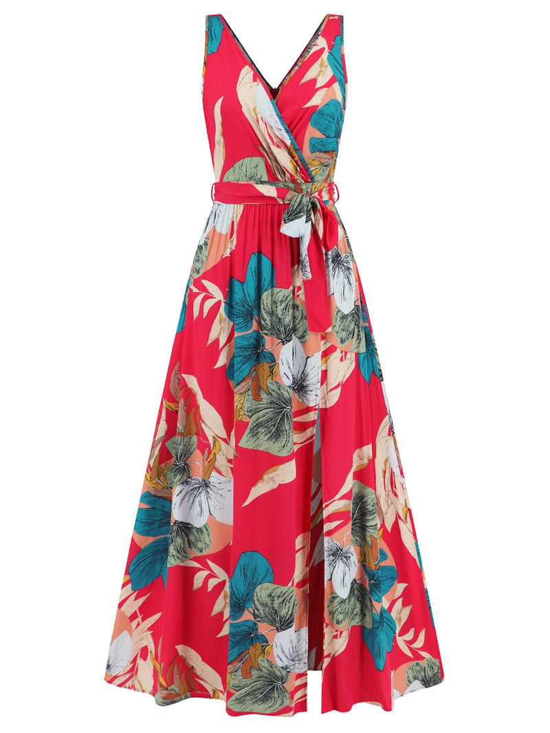 Ariyah Slit Tied Printed Surplice Dress