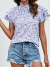 Journey Ditsy Floral Mock Neck Flounce Sleeve Blouse