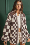 Avery Checkered Open Front Long Sleeve Cardigan