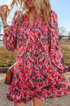 Mikayla Tassel Printed Tie Neck Long Sleeve Dress