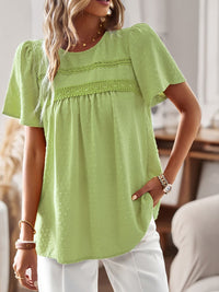 Callie Lace Detail Round Neck Short Sleeve Blouse