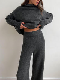 Reese Slit Turtleneck Long Sleeve Top and Pants Sweater Set