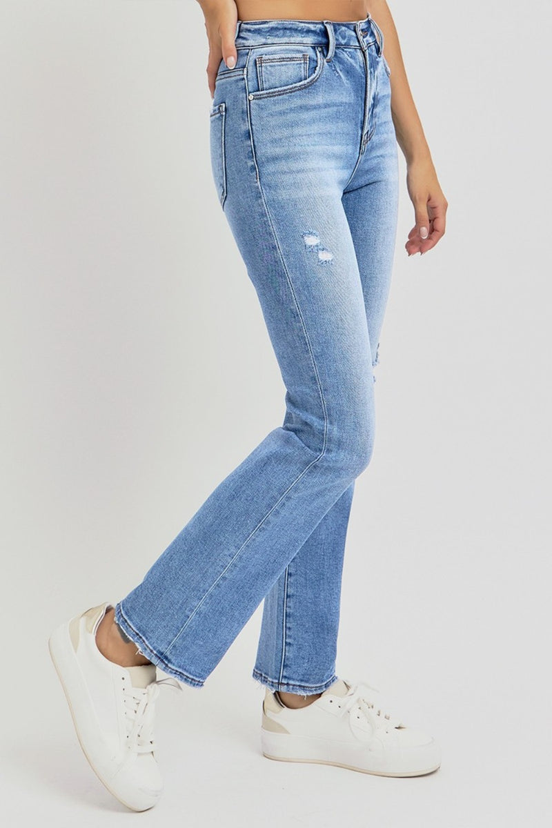 Avayah Distressed High-Rise Ankle Straight Jeans