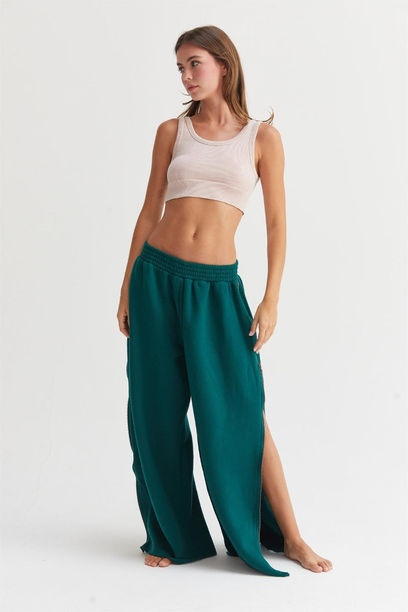 Kennedi Wide-Leg Side Zipper Sweatpants