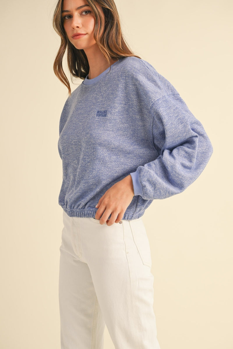 Danielle Round Neck Letter Embroidery Crop Sweatshirt