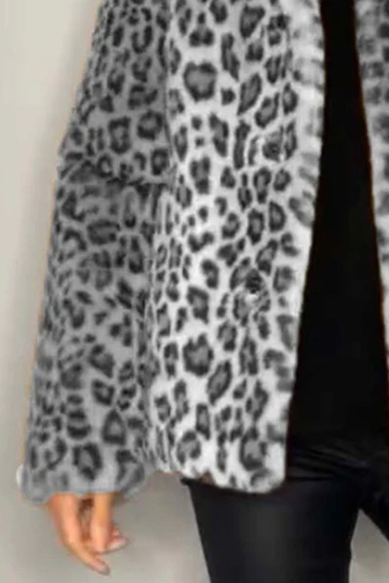 Nyomi Leopard Furry Collared Neck Long Sleeve Coat