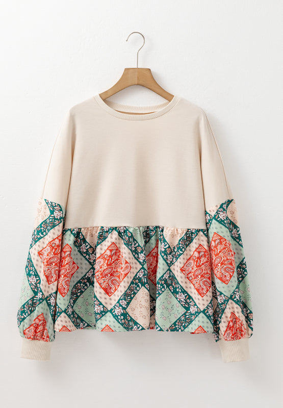 Cecilia Printed Round Neck Long Sleeve Blouse