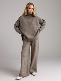 Reese Slit Turtleneck Long Sleeve Top and Pants Sweater Set