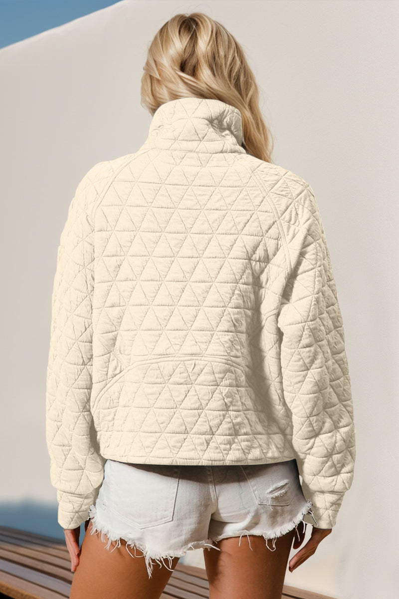 Karina Half Zip Long Sleeve Quilted Sweatshirt with Pocket