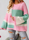 Nova Color Block Round Neck Drop Shoulder Sweater