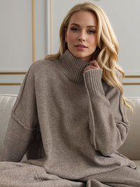 Reese Slit Turtleneck Long Sleeve Top and Pants Sweater Set