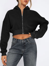 Raven Zip Up Long Sleeve Hooded Cropped Jacket