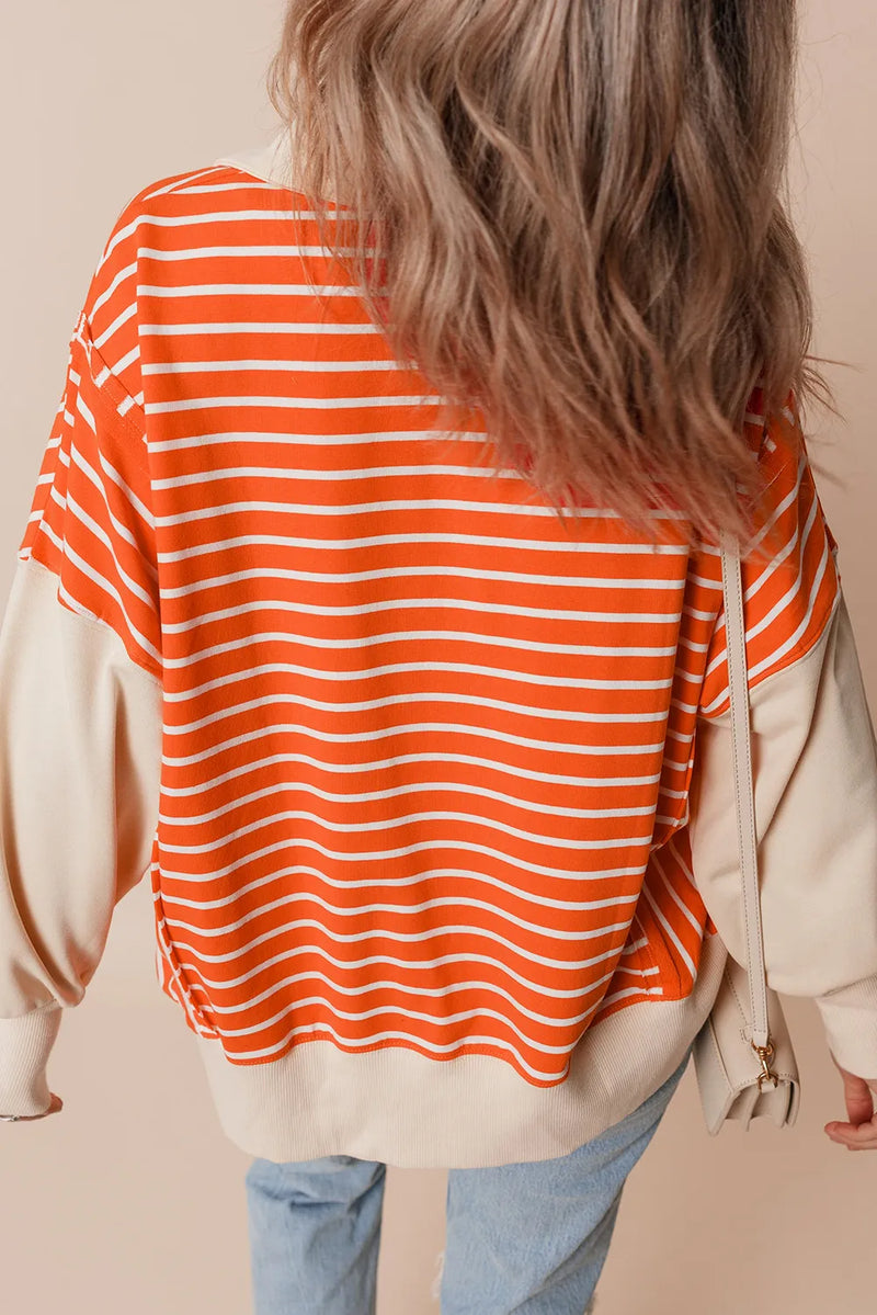 Adaline Slit Striped Long Sleeve Sweatshirt