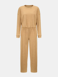 Angelika Waffle-Knit Round Neck Top and Pants Set