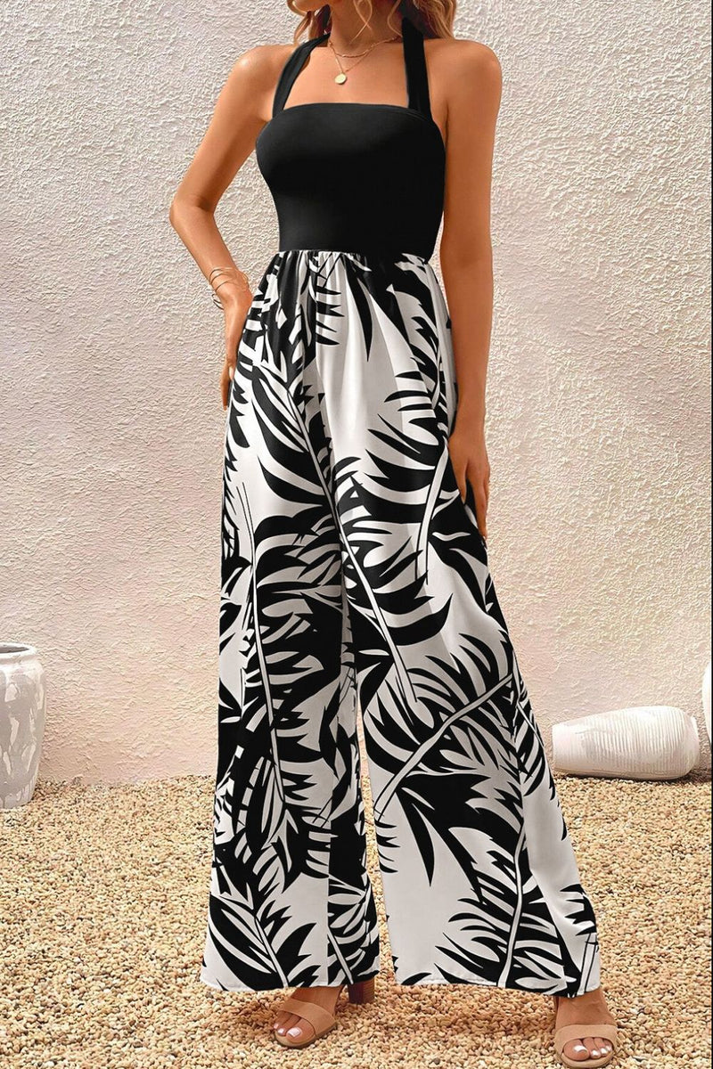 Havanna Printed Halter Wide Leg Jumpsuit