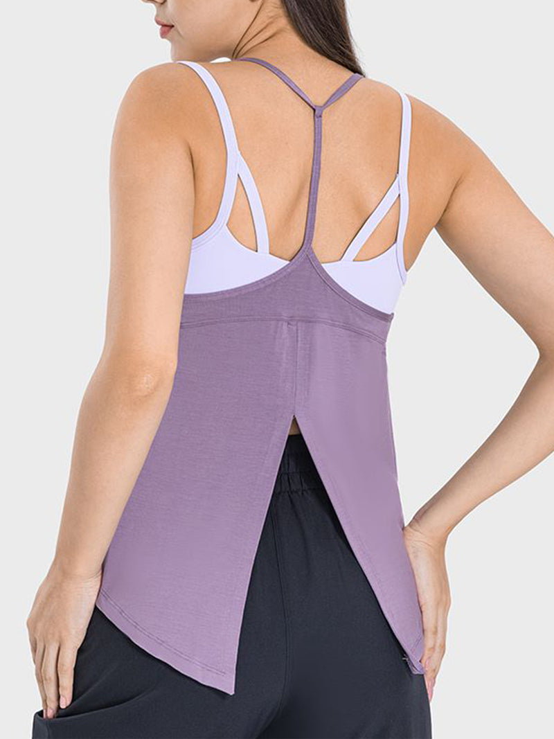 Amelia Slit Spaghetti Strap Scoop Neck Active Cami