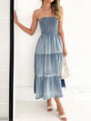 Frances Slit Smocked Tube Tiered Denim Dress