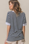 Averi Contrast Striped Notched Knit Top