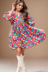 Elora Floral Tie Neck Puff Sleeve Mini Dress