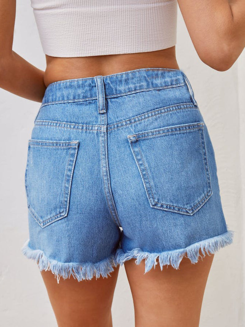 Ila Distressed Raw Hem Denim Shorts