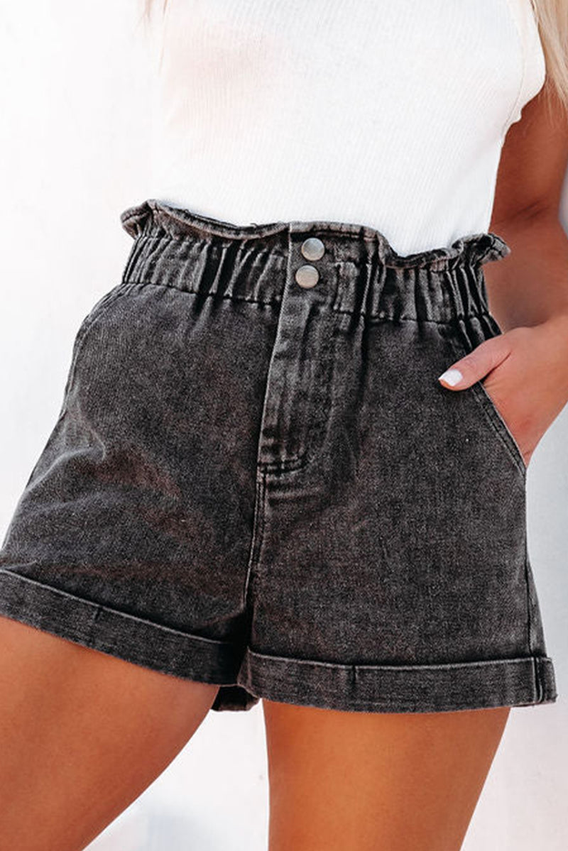 Catherine Paperbag Waist Denim Shorts with Pockets