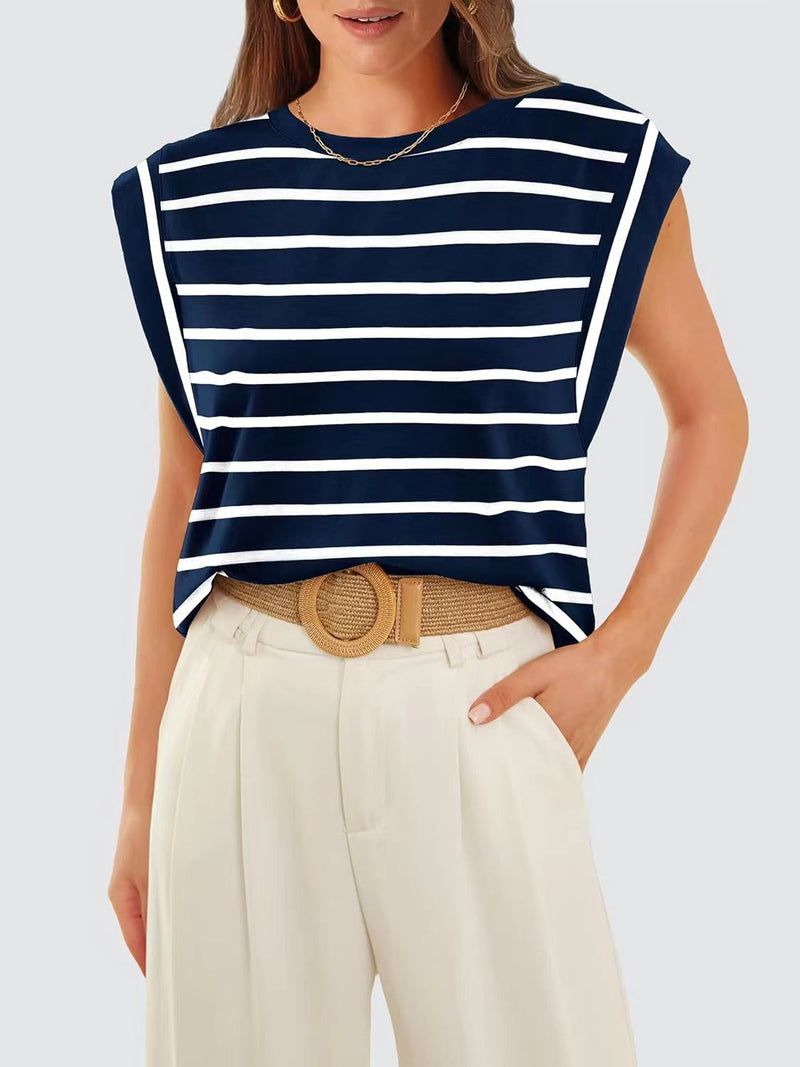 Melissa Striped Round Neck Cap Sleeve T-Shirt