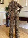 Sky Leopard Flounce Sleeve Wide Leg Jumpsuit