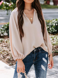 Ayla Notched Neck Long Sleeve Blouse