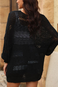 Maeve Openwork Open Front Long Sleeve Cardigan