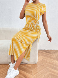 Salma Tied Striped Round Neck Short Sleeve Tee Dress