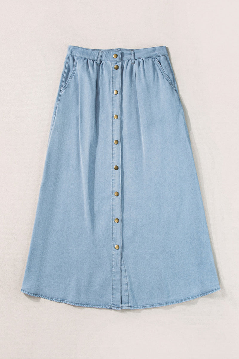 Sarahi Snap Down High Waist Denim Skirt