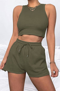 Dallas Round Neck Top and Drawstring Shorts Set