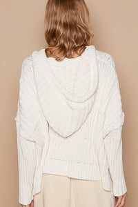 Cali Rib Weave Sleeves Hooded Cable Knit Sweater