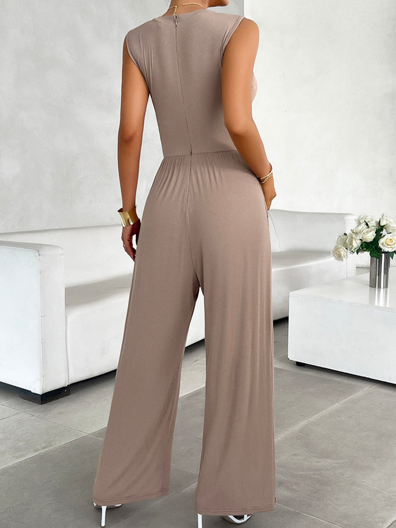 Valery Round Neck Sleeveless Wide Leg Jumpsuit