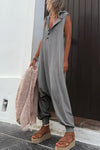 Tyler Half Button Sleeveless Jumpsuit