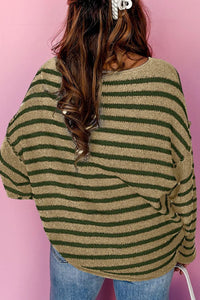 Saige Striped Round Neck Dropped Shoulder Sweater