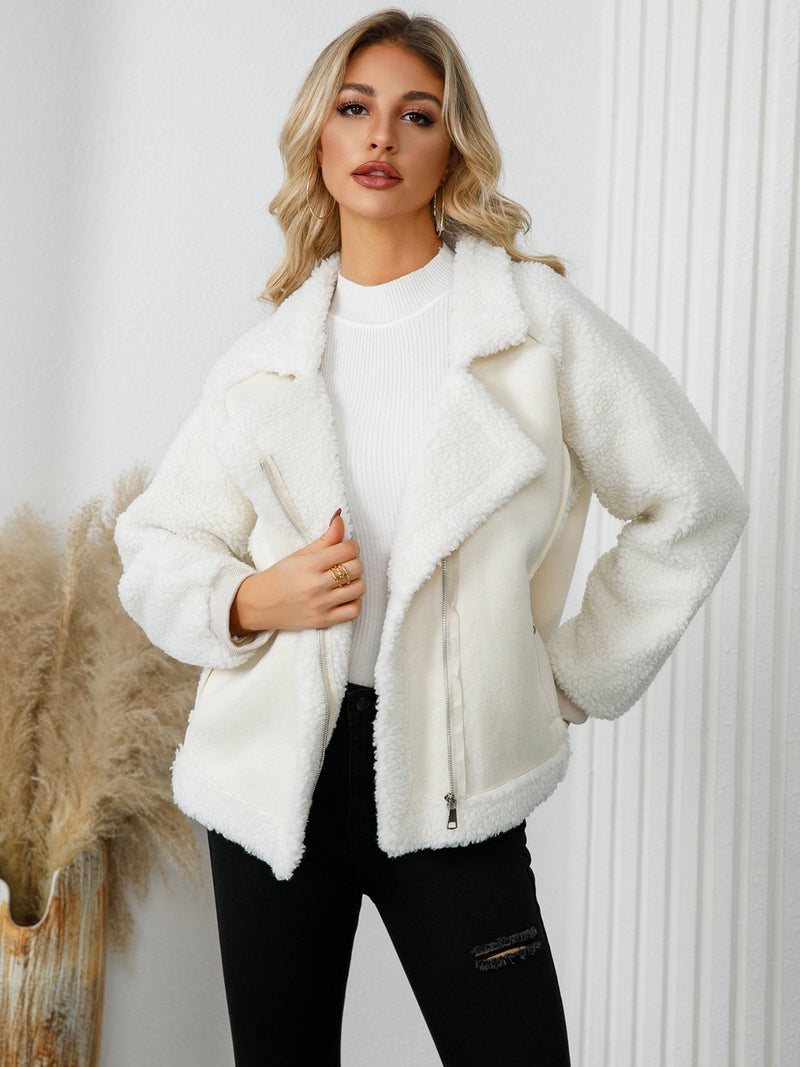 Love Pocketed Sherpa Zip Up Long Sleeve Jacket