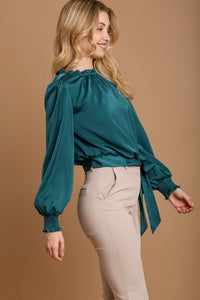 Journee Frill Tied Hem Long Sleeve Blouse