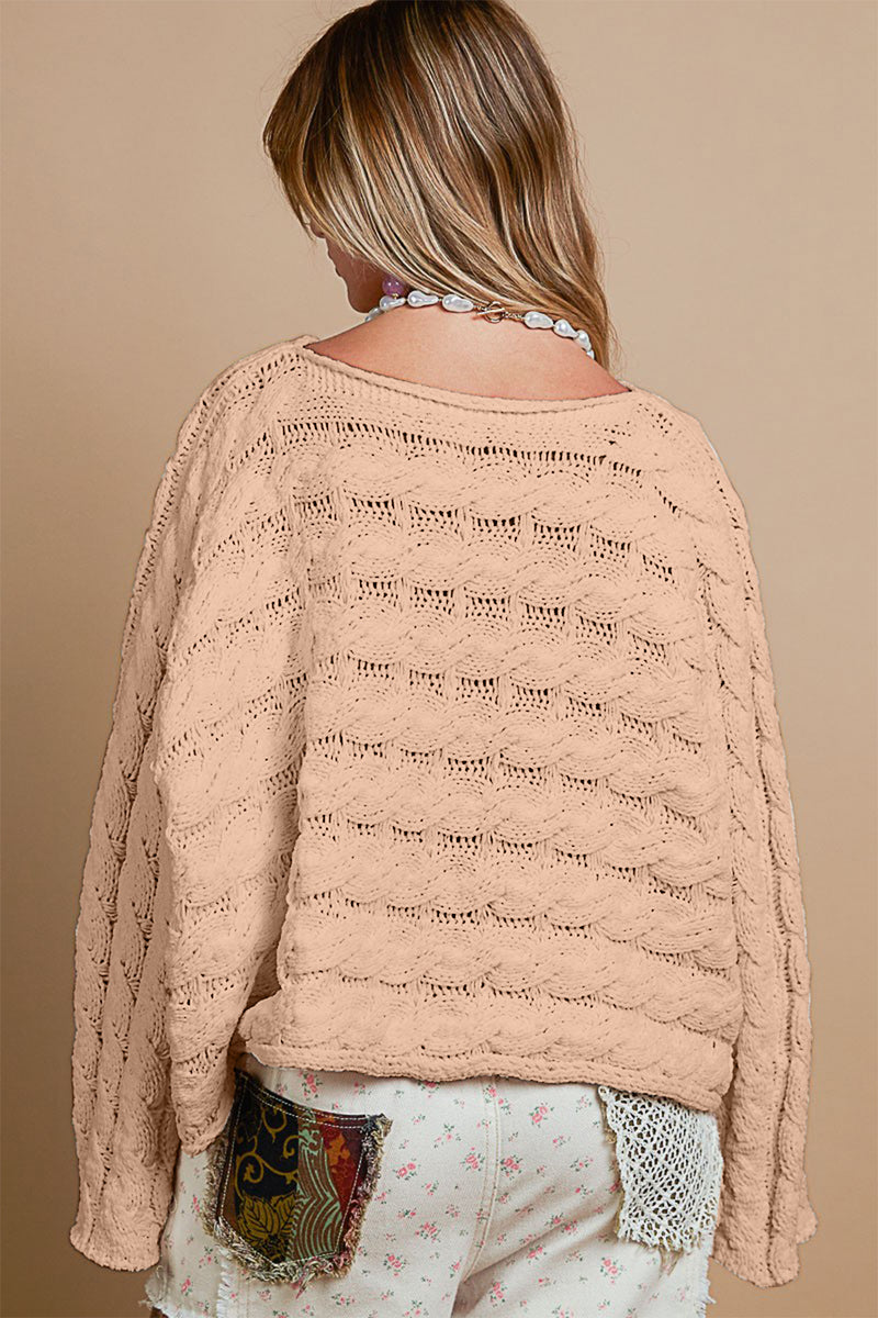 Jaylani Round Neck Cable Knit Cropped Sweater